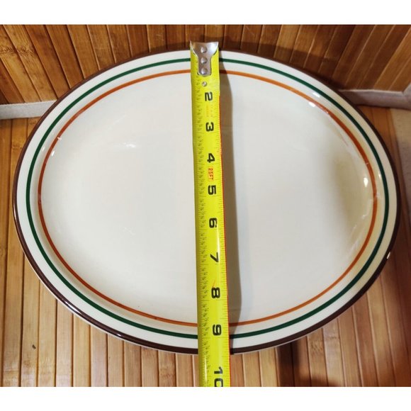 Vtg Jackson Custom China Restaurant Ware Oval Plate Brown Green Orange on Beige - Picture 6 of 11